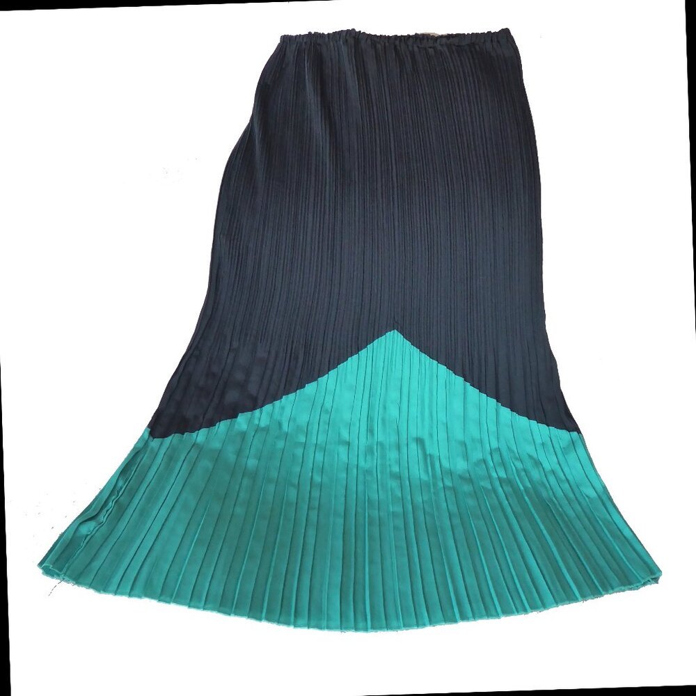 Turquoise & Black Tiny Pleated Long Skirt Size Large Simply Irresistable